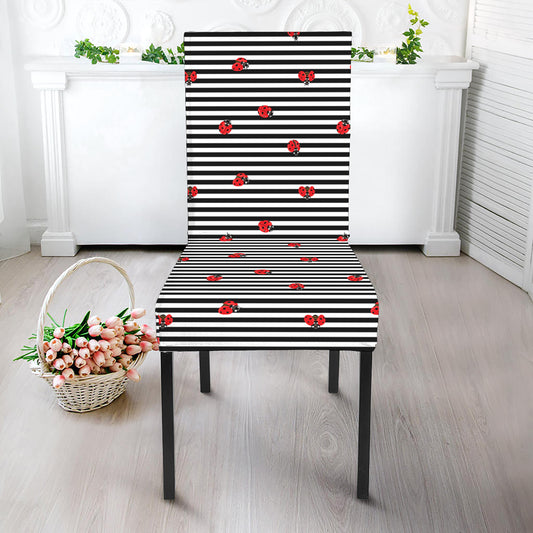 Ladybug Striped Pattern Print Dining Chair Slipcover