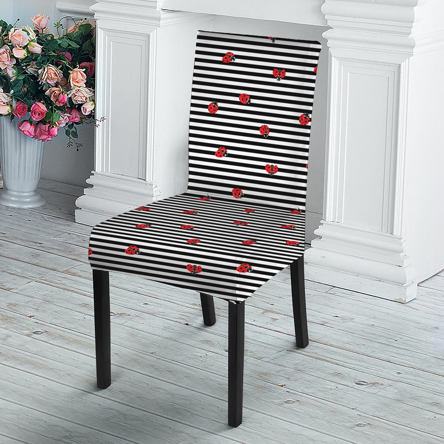 Ladybug Striped Pattern Print Dining Chair Slipcover