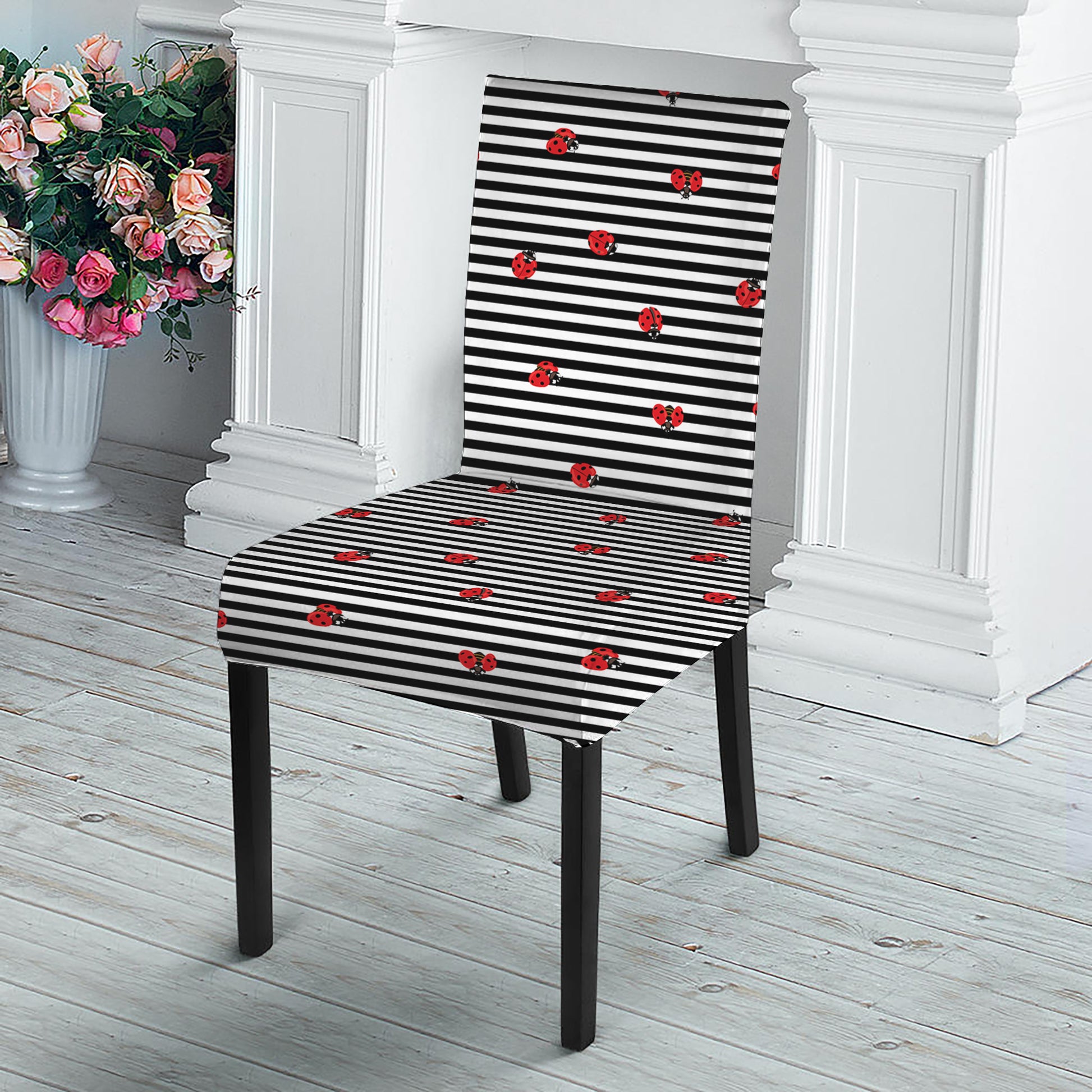 Ladybug Striped Pattern Print Dining Chair Slipcover