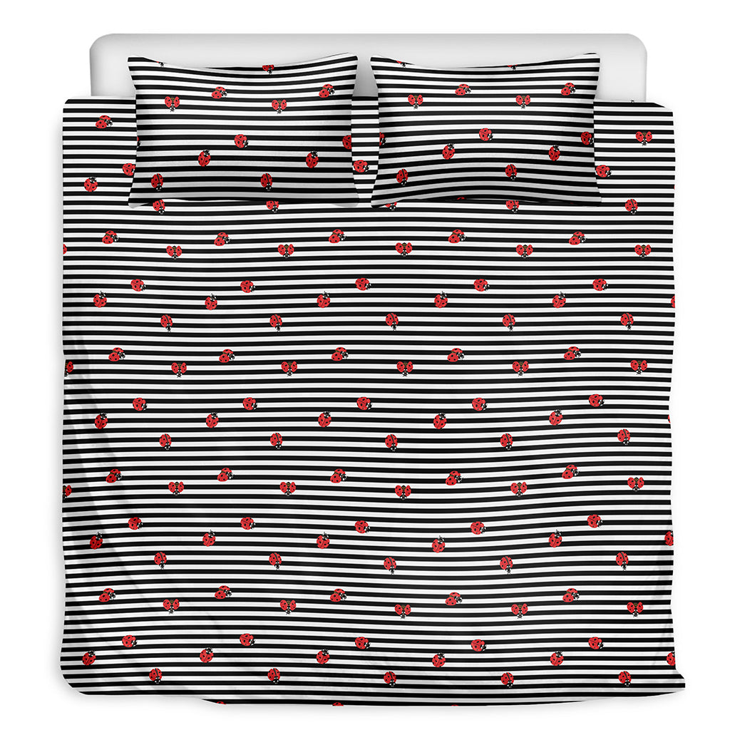 Ladybug Striped Pattern Print Duvet Cover Bedding Set