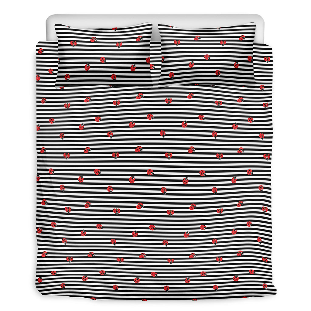 Ladybug Striped Pattern Print Duvet Cover Bedding Set