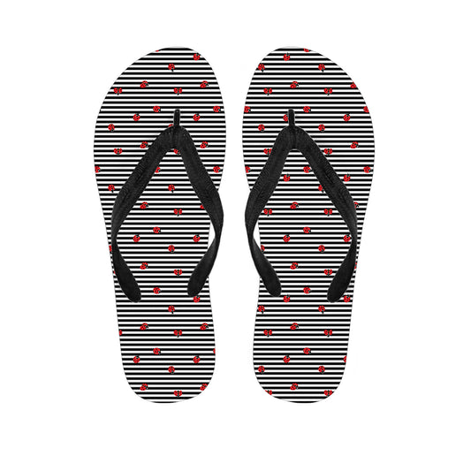 Ladybug Striped Pattern Print Flip Flops