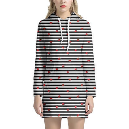 Ladybug Striped Pattern Print Hoodie Dress