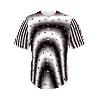 Ladybug Striped Pattern Print Men's Baseball Jersey