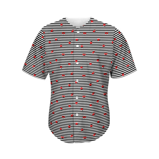Ladybug Striped Pattern Print Men's Baseball Jersey