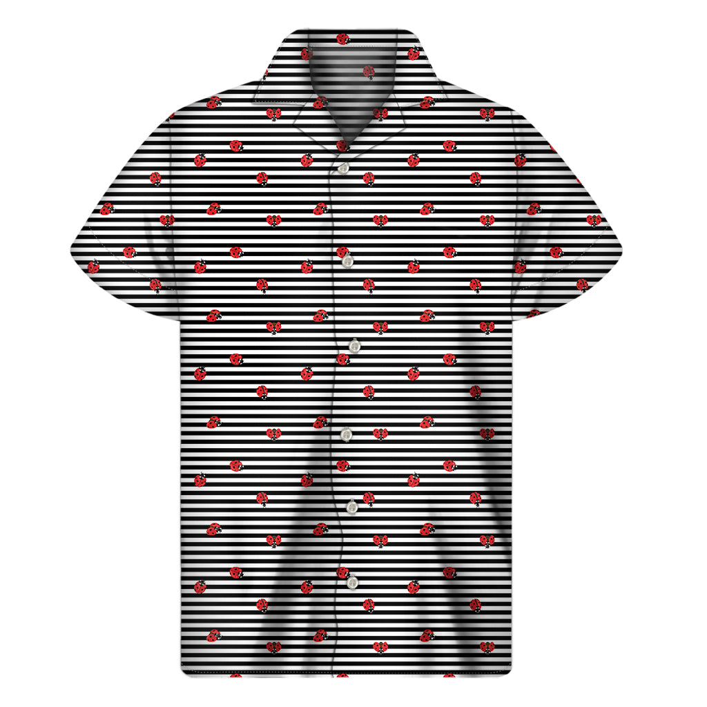 Ladybug Striped Pattern Print Men's Short Sleeve Shirt