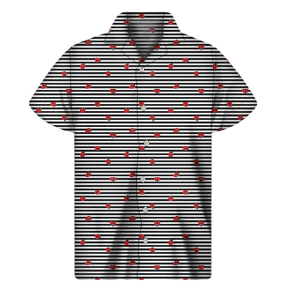 Ladybug Striped Pattern Print Men's Short Sleeve Shirt