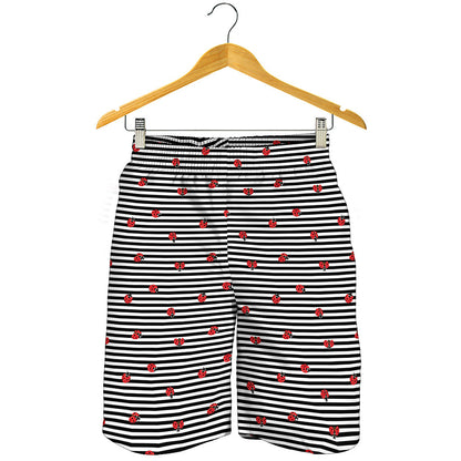 Ladybug Striped Pattern Print Men's Shorts