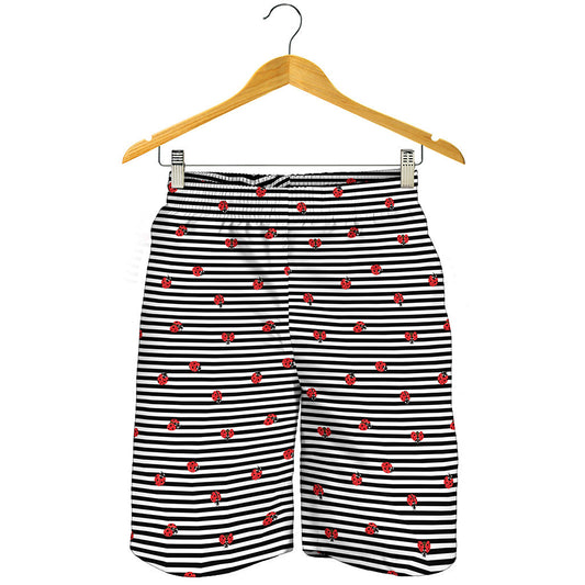 Ladybug Striped Pattern Print Men's Shorts