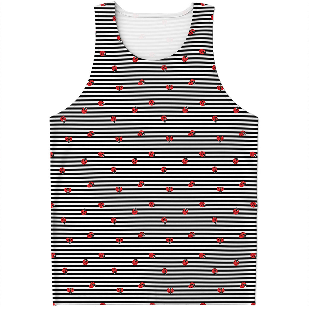 Ladybug Striped Pattern Print Men's Tank Top