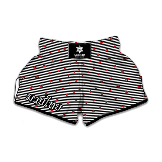 Ladybug Striped Pattern Print Muay Thai Boxing Shorts