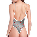 Ladybug Striped Pattern Print One Piece High Cut Swimsuit