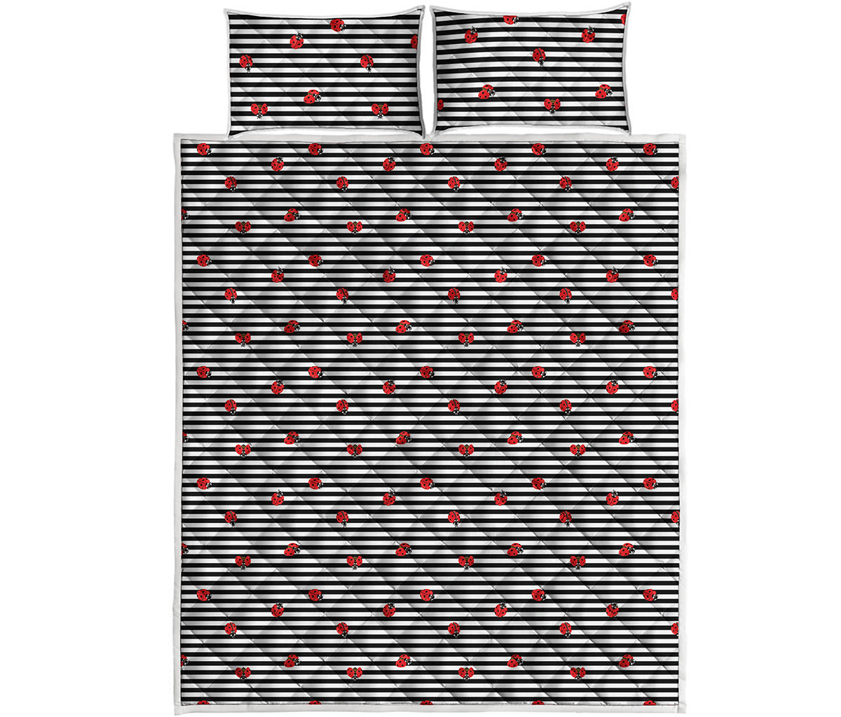 Ladybug Striped Pattern Print Quilt Bed Set