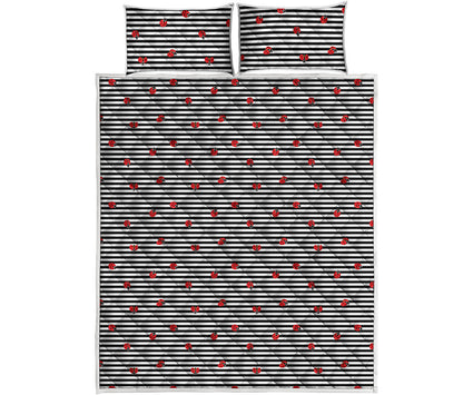 Ladybug Striped Pattern Print Quilt Bed Set