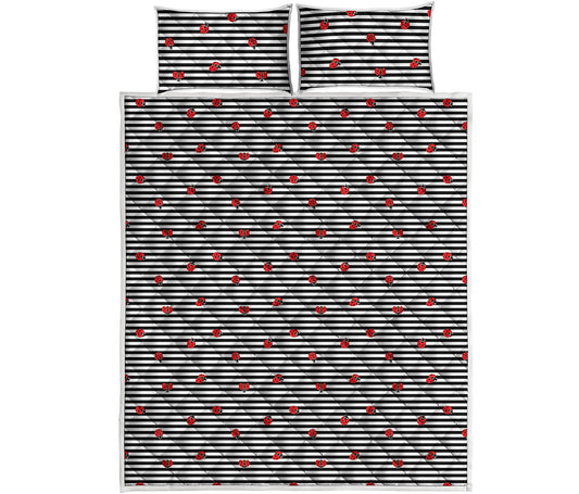 Ladybug Striped Pattern Print Quilt Bed Set