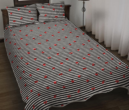 Ladybug Striped Pattern Print Quilt Bed Set