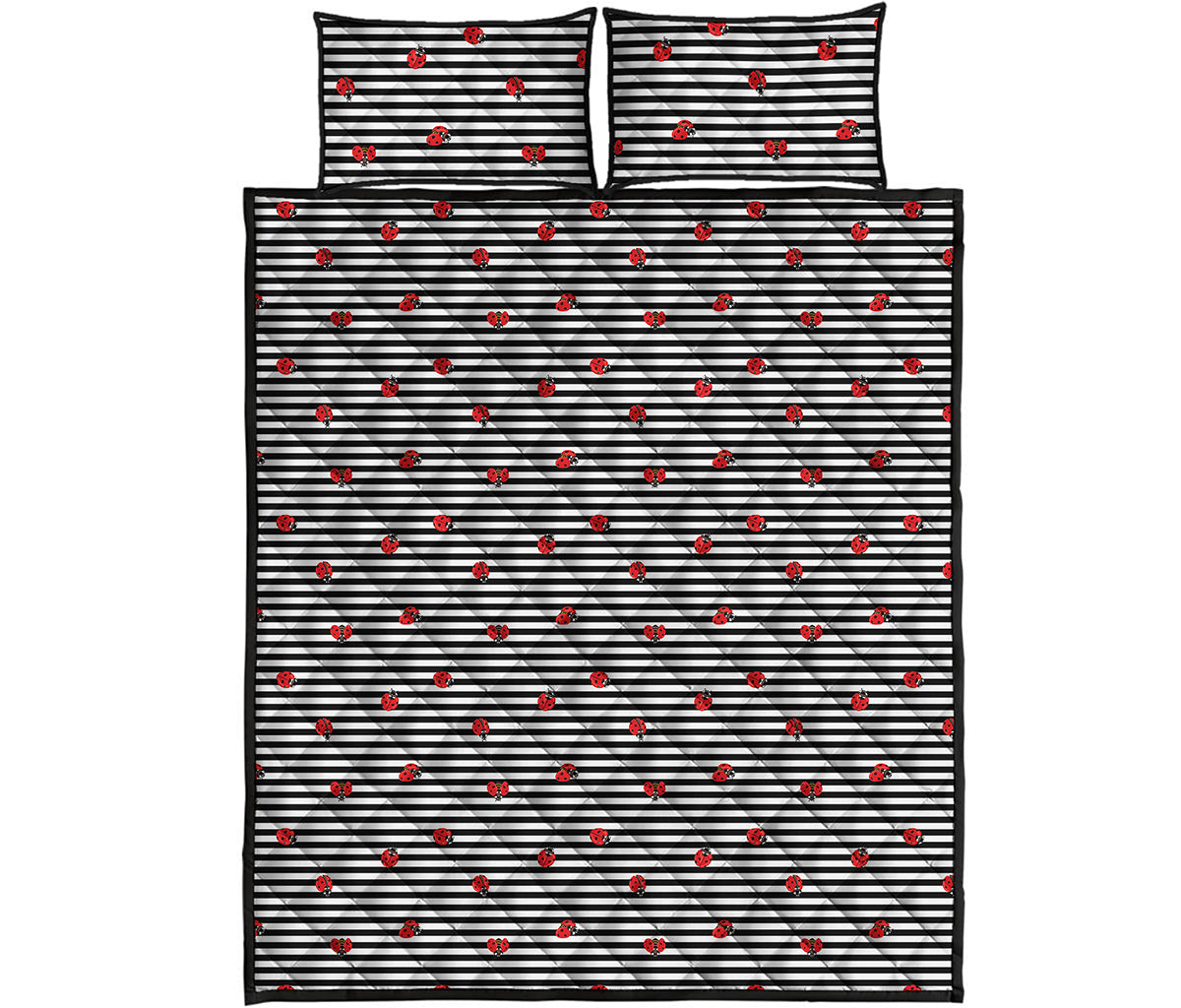 Ladybug Striped Pattern Print Quilt Bed Set