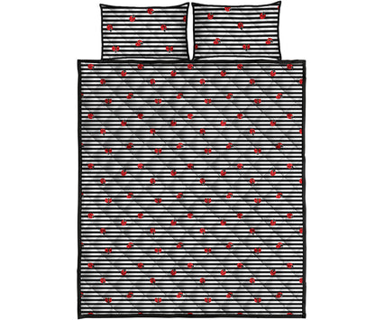 Ladybug Striped Pattern Print Quilt Bed Set