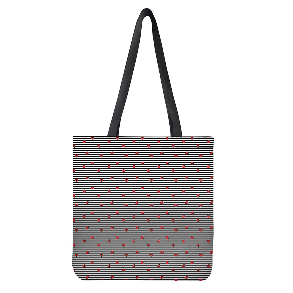Ladybug Striped Pattern Print Tote Bag