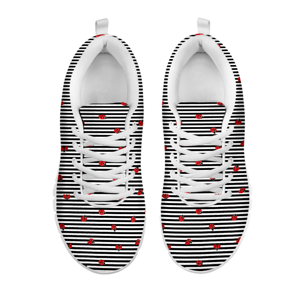 Ladybug Striped Pattern Print White Sneakers
