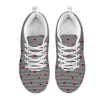 Ladybug Striped Pattern Print White Sneakers