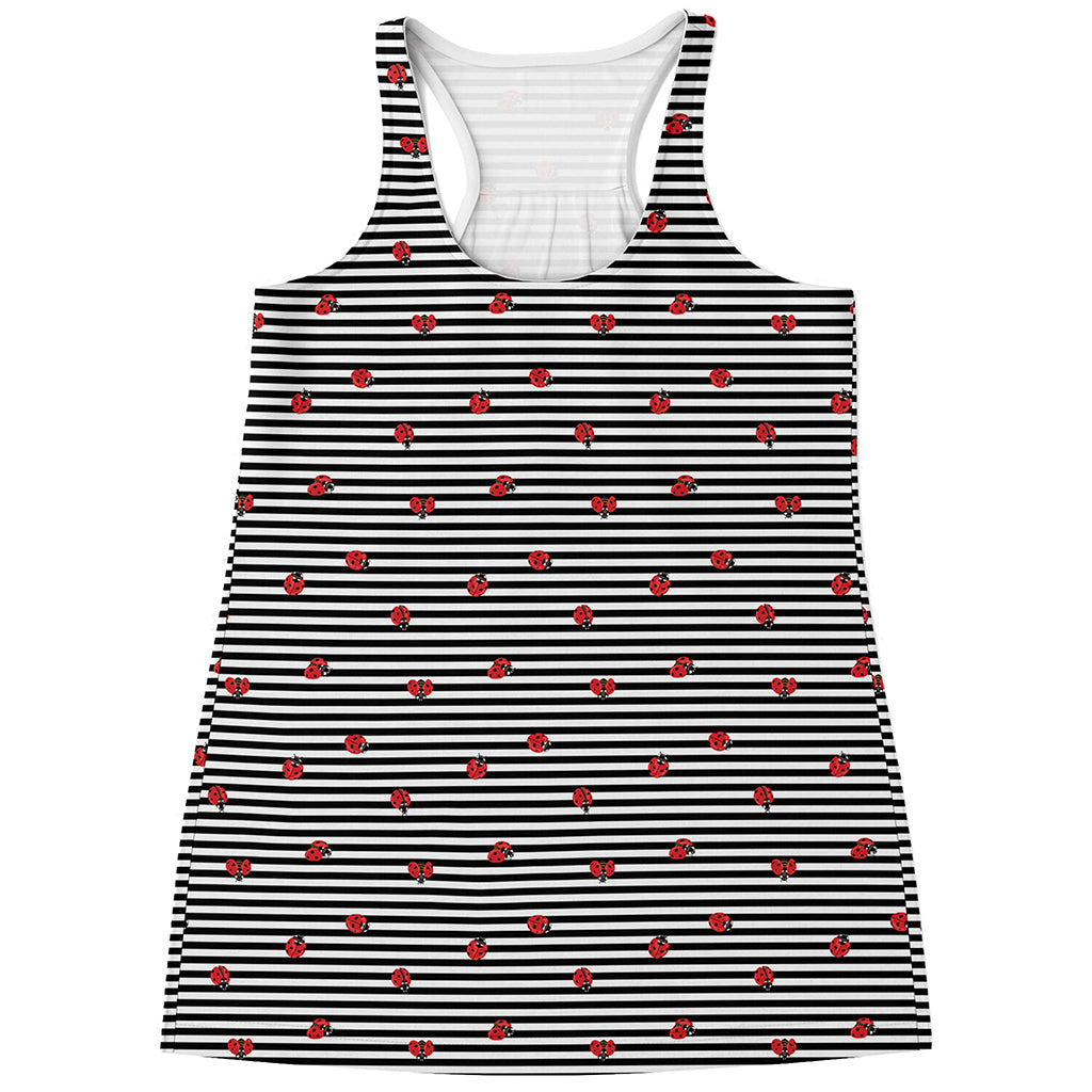 Ladybug Striped Pattern Print Women's Racerback Tank Top