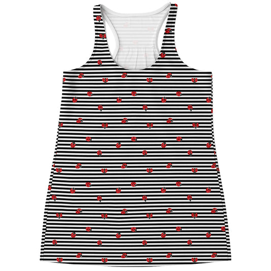 Ladybug Striped Pattern Print Women's Racerback Tank Top