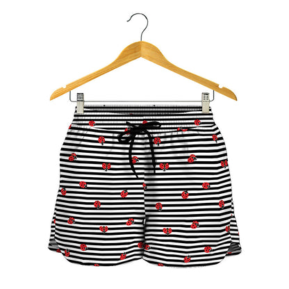 Ladybug Striped Pattern Print Women's Shorts