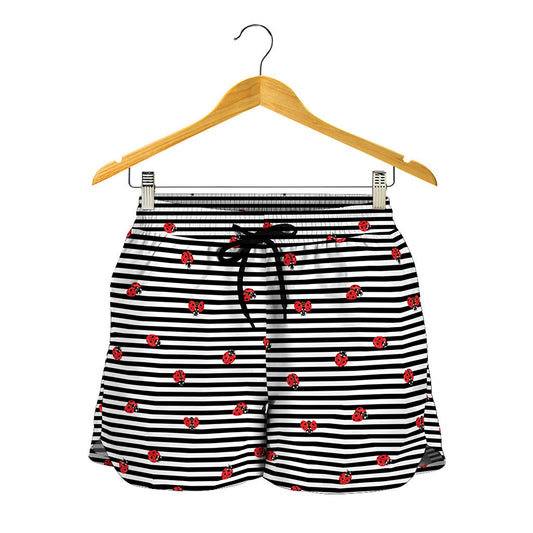 Ladybug Striped Pattern Print Women's Shorts