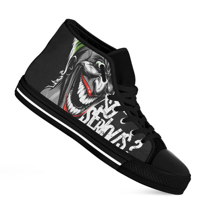 Laughing Joker Why So Serious Print Black High Top Shoes