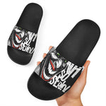 Laughing Joker Why So Serious Print Black Slide Sandals