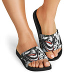Laughing Joker Why So Serious Print Black Slide Sandals