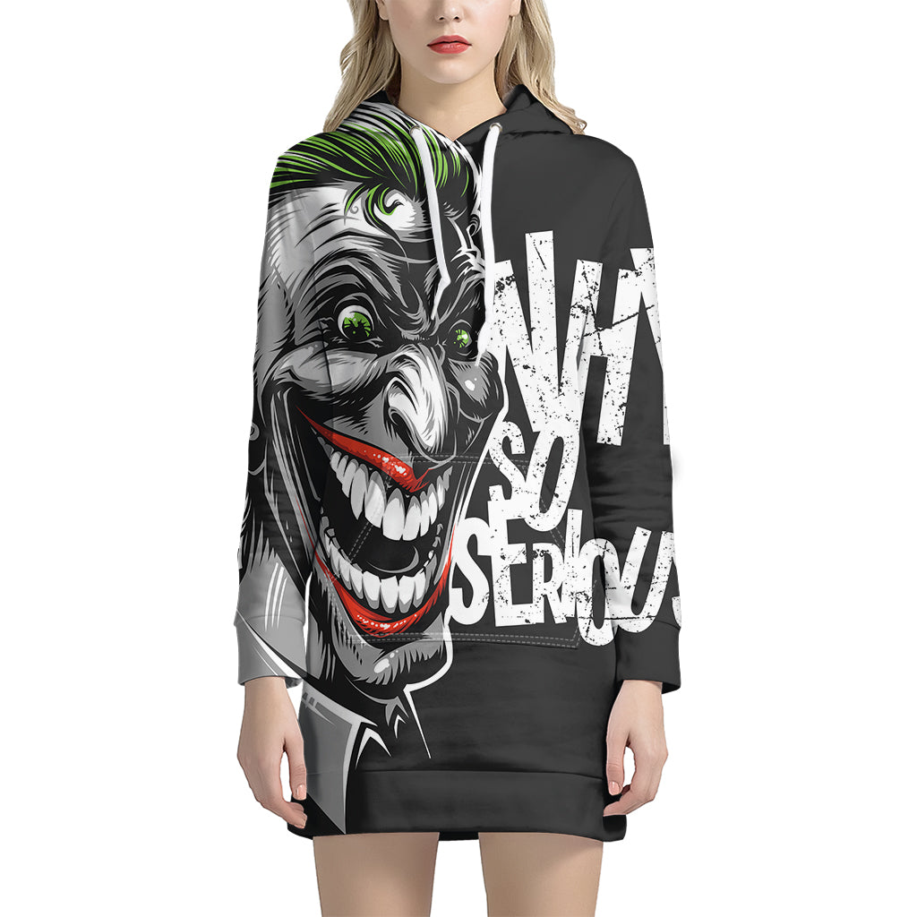 Laughing Joker Why So Serious Print Pullover Hoodie Dress