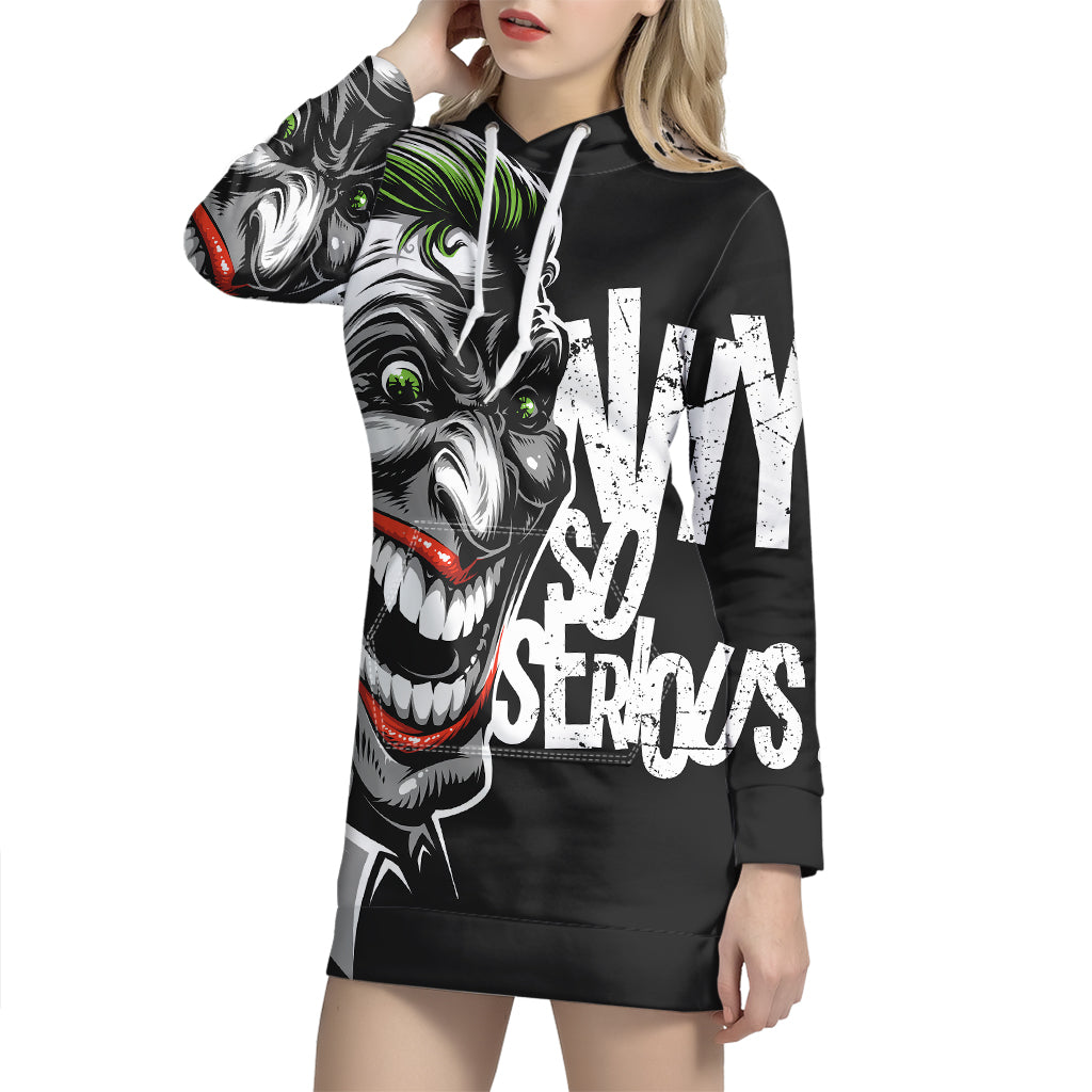 Laughing Joker Why So Serious Print Pullover Hoodie Dress