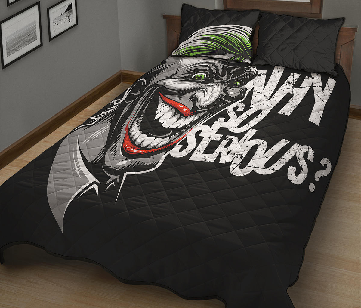 Laughing Joker Why So Serious Print Quilt Bed Set