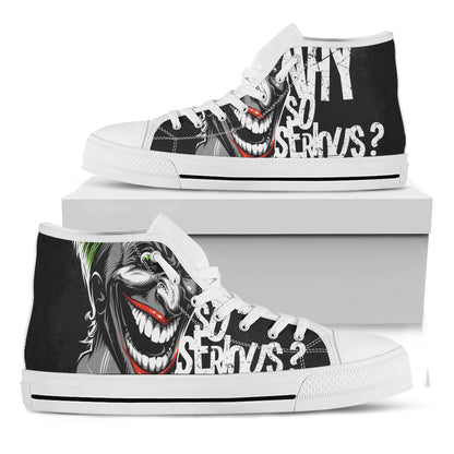 Laughing Joker Why So Serious Print White High Top Shoes