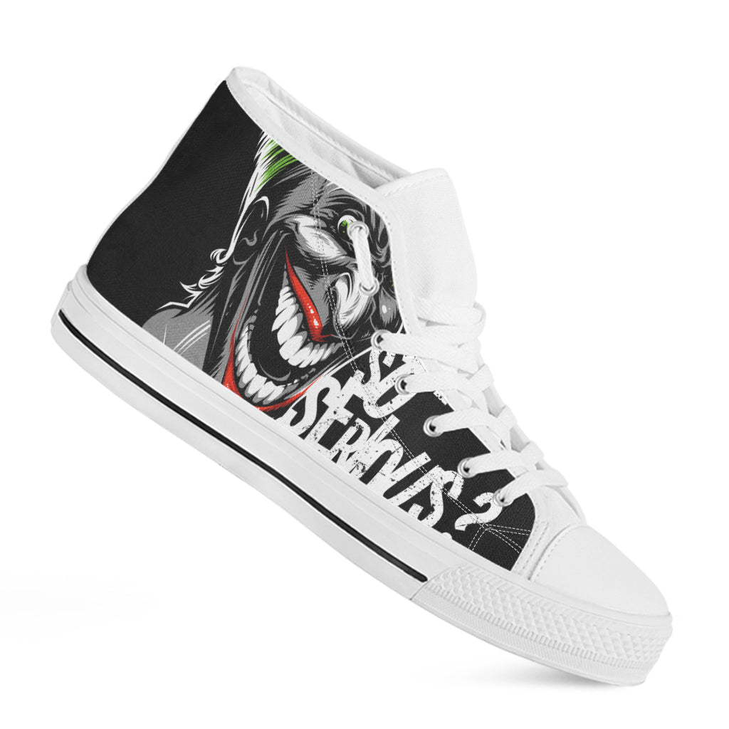 Laughing Joker Why So Serious Print White High Top Shoes