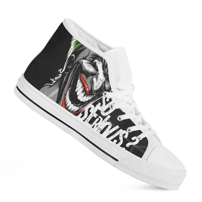 Laughing Joker Why So Serious Print White High Top Shoes