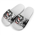 Laughing Joker Why So Serious Print White Slide Sandals
