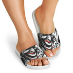 Laughing Joker Why So Serious Print White Slide Sandals