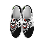Laughing Joker Why So Serious Print White Slip On Shoes