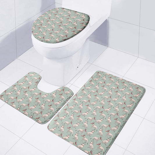 Laurel Green Bull Terrier Pattern Print 3 Piece Bath Mat Set