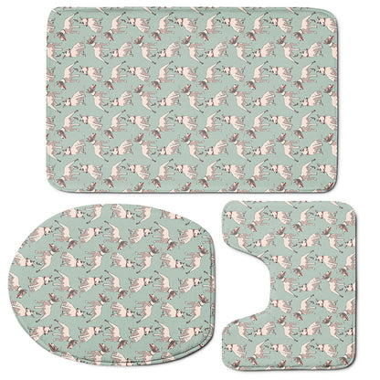 Laurel Green Bull Terrier Pattern Print 3 Piece Bath Mat Set