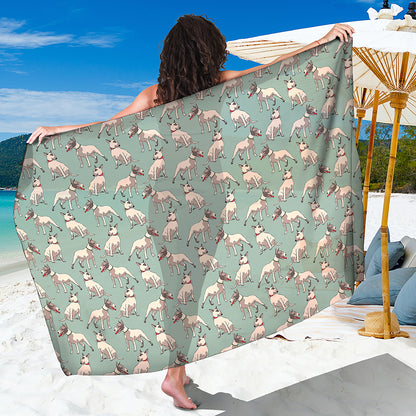 Laurel Green Bull Terrier Pattern Print Beach Sarong Wrap