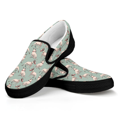 Laurel Green Bull Terrier Pattern Print Black Slip On Shoes