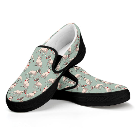 Laurel Green Bull Terrier Pattern Print Black Slip On Shoes