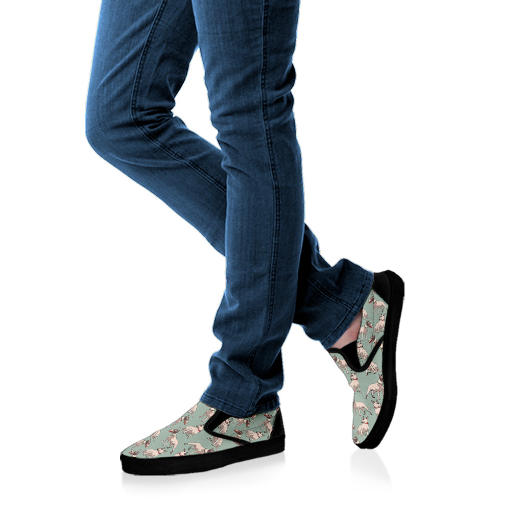 Laurel Green Bull Terrier Pattern Print Black Slip On Shoes