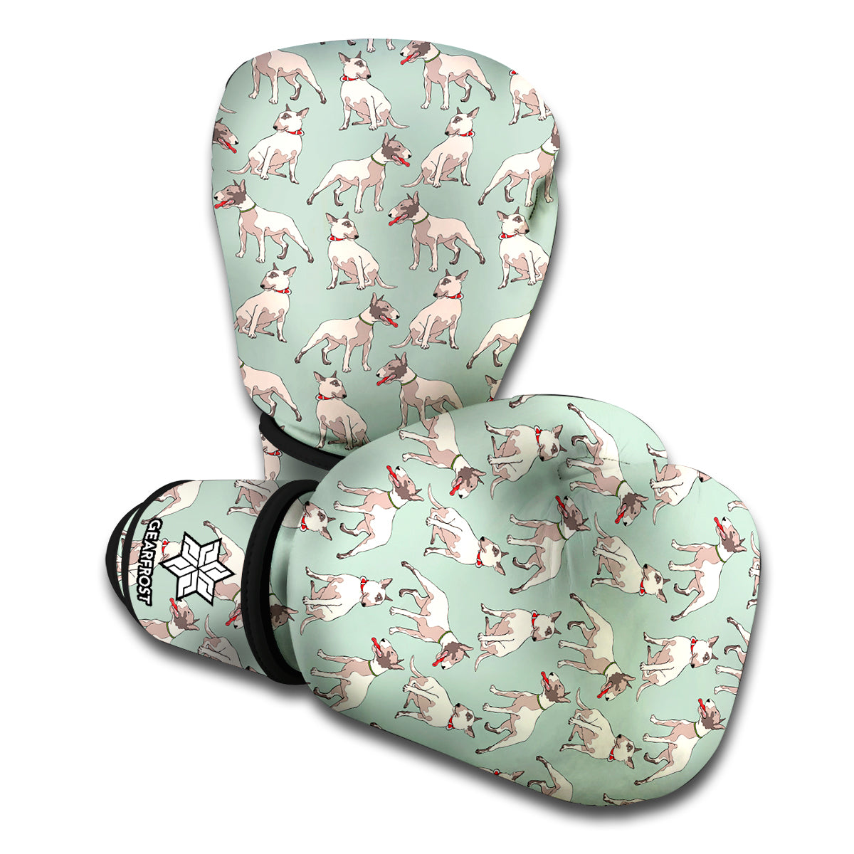 Laurel Green Bull Terrier Pattern Print Boxing Gloves
