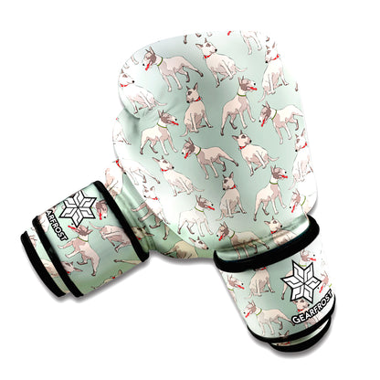 Laurel Green Bull Terrier Pattern Print Boxing Gloves