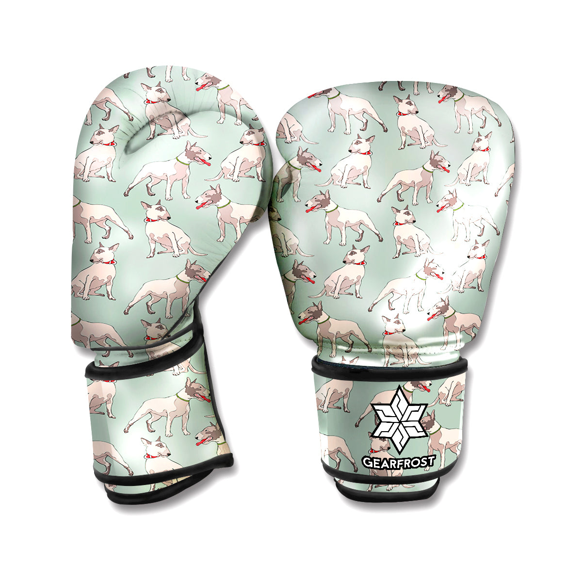 Laurel Green Bull Terrier Pattern Print Boxing Gloves